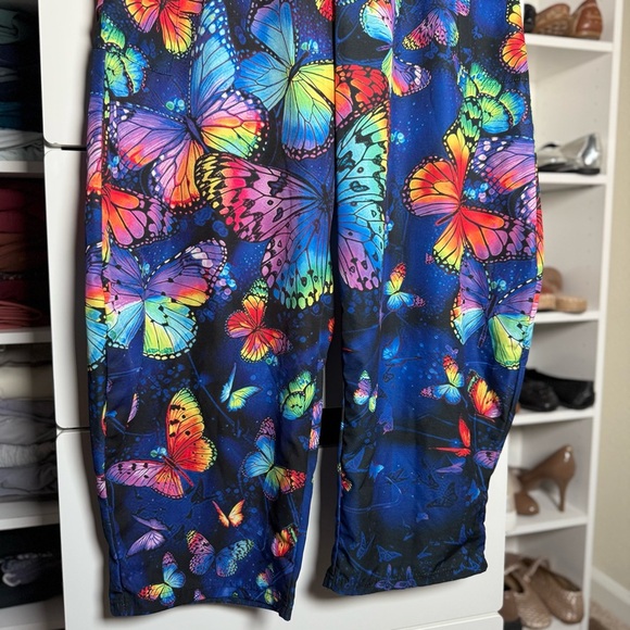 NWOT Dark Blue and Purple Butterfly Colorful Patterned Wide Leg Pants Size 1X - Picture 2 of 5